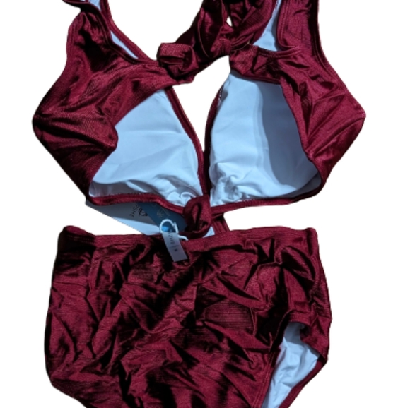 Cupshe Red Cutout Open Sides Strappy One Piece Sexy Swimsuit Sz M Halter - Picture 9 of 13